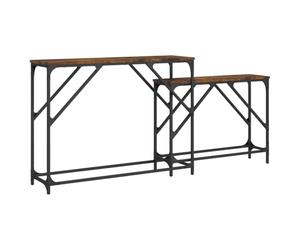 HETFTJN Lot de 2 Tables Console Gigognes, Table d'Entrée Industrielle en Bois d'Ingénierie et Métal, Bout de Canapé Gain de Place pour Salon et Couloir, Chêne Fumé