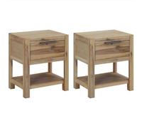 HETFTJN Lot de 2 Tables de Chevet en Bois d'Acacia Massif 40x30x48 cm, Table de Nuit Rustique avec Tiroir et Étagère, Bout de Canapé Vintage pour Chambre et Salon