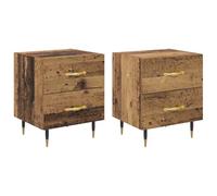 HETFTJN Lot de 2 Tables de Chevet en Bois d'Ingénierie Cabinet de Chevet Rustique Moderne avec Tiroir de Rangement et Pieds en Acier pour Chambre Bois Ancien 40 x 35 x 47,5 cm