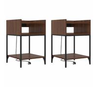 HETFTJN Lot de 2 Tables de Chevet Industrielles, Bout de Canapé Carré avec 4 Niveaux d'Étagères de Rangement, Meuble Bas de Lit en Bois et Acier pour Chambre, Chêne Brun 40x40x61 cm