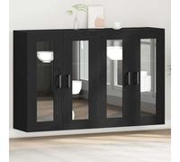 HETFTJN Lot de 2 vitrine murale en chêne noir - 69,5 x 34 x 90 cm - Buffet rustique avec porte en verre - Armoire murale peu encombrante en matériau dérivé du bois - Style maison de campagne pour