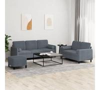 HETFTJN Lot de 3 canapés en velours - Gris foncé - 138/198 x 77 x 80 cm - Avec tabouret, coussin roulant, structure en métal pour petits espaces