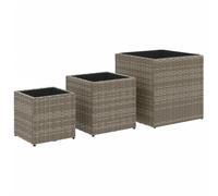 HETFTJN Lot de 3 jardinières en polyrotin gris - 25/30/40 cm - Jardinière surélevée robuste - Pour jardin, balcon, parterre d'herbes - Design moderne pour terrasse, jardin d'hiver et couloir