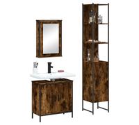 HETFTJN Lot de 3 meubles de salle de bain en bois de chêne fumé - 42 x 12 x 60 cm - Armoire à miroir - 60 x 30 x 60 cm - Meuble sous lavabo - 33 x 33 x 185 cm - Design moderne pour petites salles de