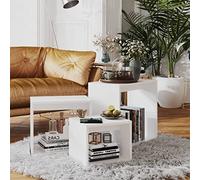 HETFTJN Lot de 3 tables d'appoint en bois - Blanc - 55 x 30 x 50 cm - Design moderne - Peu encombrantes - Empilables pour salon, balcon, chambre à coucher