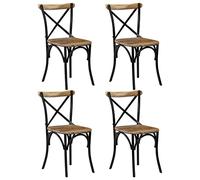 HETFTJN Lot de 4 chaises de salle à manger, noires, en bois de manguier massif, avec cadre en acier, 51 x 52 x 84 cm, look rétro, robustes et durables, pour salle à manger, cuisine, salon