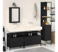 HETFTJN Lot de 4 meubles de salle de bain - Chêne noir - 33 x 33 x 185,5 cm - Avec miroir - Deux armoires de lavabo - Montage mural - Peu encombrant - Pour petites salles de bains, invités et WC