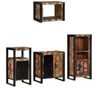 HETFTJN Lot de 4 meubles de salle de bain en bois massif recyclé, marron, 55 x 35 x 60 cm, design industriel avec étagère et porte, robustes et durables, pour petites salles de bains