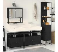 HETFTJN Lot de 4 meubles de salle de bain - Imitation chêne noir - 209 cm - Design suspendu avec 7 portes - Moderne et durable - Pour petites salles de bains et toilettes d'invités
