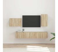 HETFTJN Lot de 4 meubles TV bas à monter au mur - Chêne Sonoma - 78,5 x 31 x 29,5 cm - Avec portes pivotantes à 90° - Design moderne et durable - Pour salon, cuisine, bureau, couloir