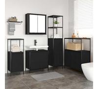 HETFTJN Lot de 5 armoires de salle de bain - Noir - 76,5 x 35 x 95 cm - En matériau dérivé du bois - Design moderne avec miroir plat et étagère - Robuste et durable - Pour petites et grandes pièces