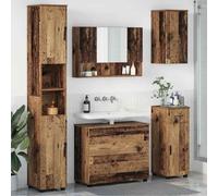 HETFTJN Lot de 5 meubles de salle de bain en bois recyclé 35 x 30 x 192 cm, armoire de salle de bain avec 17 étagères et 7 portes, pieds en métal, support stable, design moderne pour petites et