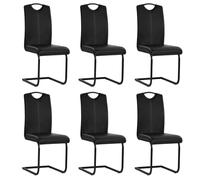HETFTJN Lot de 6 Chaises de Salle à Manger Cantilever en Similicuir Noir, Chaises Cantilène Modernes et Rembourrées pour Cuisine, Salon et Bureau, Structure en Acier Robuste et Stable