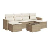 HETFTJN Lot de 7 meubles de jardin en polyrotin - Beige - Charge maximale : 110 kg - Mobilier de jardin modulaire - Avec espace de rangement et table en verre - 55 x 55 cm - Pour balcon, terrasse