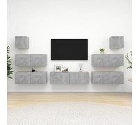 HETFTJN Lot de 7 meubles TV en bois - Gris béton - 100 x 30 x 30 cm - Design moderne avec grand espace de rangement - Pour salon, chambre à coucher, couloir