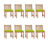 HETFTJN Lot de 8 chaises de Jardin en Teck Massif avec Coussins Vert Vif, mobilier d'extérieur Robuste pour Patio et terrasse, Bois Dur Finition poncée, 50 x 53 x 90 cm
