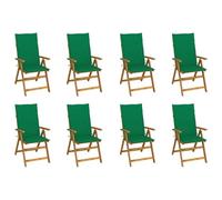 HETFTJN Lot de 8 chaises de jardin pliantes en bois d'acacia - 57 x 69 x 111 cm - Avec rembourrage - Vert - Résistant aux intempéries - Pour terrasse, balcon, camping
