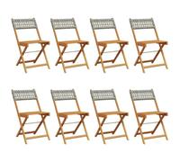 HETFTJN Lot de 8 Chaises de Jardin Pliantes, Mobilier d'Extérieur en Bois d'Acacia Massif et Poly Rotin, Gris, Sièges Pliables pour Terrasse, Balcon, 41 x 52,5 x 80 cm