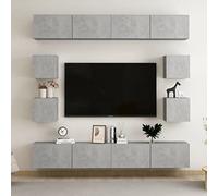 HETFTJN Lot de 8 meubles bas - Gris béton - 100 x 30 x 30 cm - En matériau dérivé du bois - Meuble TV mural pour salon, bureau, couloir - Mur de rangement - Design moderne