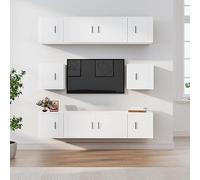 HETFTJN Lot de 8 meubles TV en bois blanc 100 x 34,5 x 40 cm et 40 x 34,5 x 40 cm Montage mural moderne Meuble TV moderne Grand espace de rangement Buffet bas pour salon, couloir, chambre à coucher