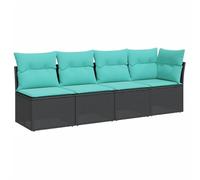 HETFTJN Lounge de jardin modulaire 227 × 62 × 69 cm - En rotin synthétique - Noir/bleu - Résistant aux intempéries - 4 coussins d'assise et 5 coussins de dossier - Pour l'extérieur, le jardin, la