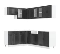 HETFTJN Lucca Ensemble de 11 meubles de cuisine en matériau dérivé du bois avec design robuste et grand espace de rangement, combinaison d'angle et armoire suspendue pour cuisine moderne Noir 80 x 46