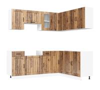 HETFTJN Lucca Ensemble de cuisine 11 pièces en bois recy vec meuble sous évier et armoire murale d'angle 80 x 46 x 81,5 cm Matériau dérivé du bois robuste et facile d'entretien pour cuisine