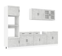 HETFTJN Lucca - Lot de 7 pièces - Kitchenette en matériau dérivé du bois avec portes en verre - Design moderne et robuste - Armoire polyvalente pour salon ouverte - Gris béton - 80 x 46 x 81,5 cm