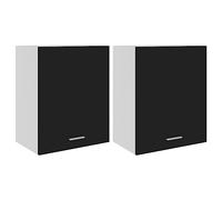 HETFTJN Lyon Lot de 2 armoires de cuisine suspendues en matériau dérivé du bois, modernes, avec 2 étagères, robustes et durables, pour cuisine, salle à manger, couloir - Noir - 50 x 31 x 60 cm