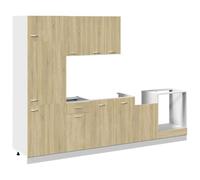 HETFTJN Lyon - Lot de 7 armoires de cuisine en chêne Sonoma - 480 x 840 x 207 cm - Largeur - Espace de rangement pour cuisine, salle à manger - Design moderne - Avec réfrigérateur