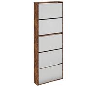 HETFTJN Meuble à chaussures en chêne fumé avec miroir 63 x 17 x 169,5 cm 5 compartiments pliants pour 15 à 20 paires de chaussures Meuble de couloir moderne Meuble de rangement pour entrée, salon