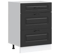 HETFTJN Meuble Bas de Cuisine Kalmar, Caisson de Rangement Cuisine avec tiroirs, Bois d'ingénierie, Noir, 60 x 46 x 81,5 cm, Pieds réglables, Design Fonctionnel et Moderne