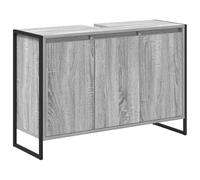 HETFTJN Meuble bas de salle de bain, 90 x 30 x 60 cm, en bois Sonoma gris, avec 3 portes, lavabo moderne, avec pieds en acier, robuste, pour petites salles de bain
