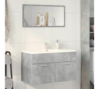 HETFTJN Meuble de lavabo 80 x 38,5 x 46 cm en matériau dérivé du bois avec 2 portes - Design moderne - Robuste - Pour petite salle de bain, couloir et toilettes d'invités - Gris béton