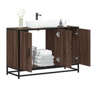 HETFTJN Meuble de lavabo 90 x 33 x 60 cm - Marron chêne rétro - Cadre en métal - Avec support mural - Pour salle de bain, invités, WC, couloir