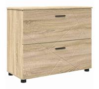 HETFTJN Meuble de lavabo autoportant - Chêne Sonoma - 76,5 x 35 x 64 cm - Matériau bois avec pieds en métal noir - Moderne - Meuble bas avec 2 portes et tiroir pour petites salles de bains