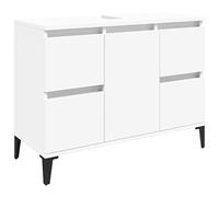 HETFTJN Meuble de lavabo - Blanc - 80 x 33 x 60 cm - En bois avec pieds en métal - Design moderne - Grand espace de rangement - Anti-basculement - Pour petites salles de bains et WC d'invités