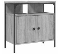 HETFTJN Meuble de lavabo gris Sonoma - 60 x 30 x 60 cm - En bois dérivé du bois et acier - Design moderne avec découpe pour siphon - Commode robuste pour petits WC d'invités et salles de bains