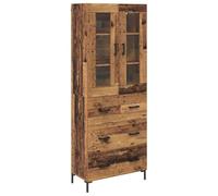 HETFTJN Meuble de Rangement Salon 2 Pièces Armoire Haute et Commode Murale avec 3 Tiroirs et 2 Portes en Verre Buffet Vitrine en Bois d'Ingénierie pour Bureau et Entrée Coloris Bois Ancien