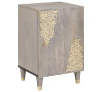 HETFTJN Meuble de salle de bain en bois de manguier gris 38 x 33 x 58 cm - Meuble sous-vasque massif avec impression dorée et détails en laiton - Design moderne pour petites salles de bains, toilettes
