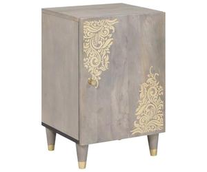 HETFTJN Meuble de salle de bain en bois de manguier gris 38 x 33 x 58 cm - Meuble sous-vasque massif avec impression dorée et détails en laiton - Design moderne pour petites salles de bains, toilettes