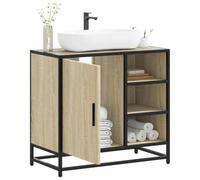 HETFTJN Meuble de salle de bain en chêne Sonoma 65 x 33 x 60 cm, matériau à base de bois et structure en métal, meuble de salle de bain avec design rétro, armoire à médicaments robuste pour petits