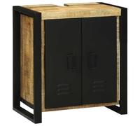 HETFTJN Meuble de salle de bain moderne avec 2 portes et pieds en fer, 55 x 35 x 60 cm, en bois de manguier, marron