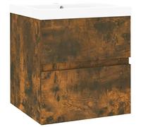 HETFTJN Meuble de salle de bain moderne avec bac encastrable, chêne fumé, 41 x 38,5 x 45 cm, meuble de salle de bain, moderne, avec tiroir en céramique blanche