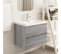 HETFTJN Meuble de salle de bain moderne avec tiroir - 60 x 38 x 45 cm - Gris Sonoma - En bois avec tiroir - Montage mural - Meuble de salle de bain moderne avec espace de rangement pour petite salle