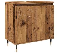 HETFTJN Meuble de Salle de Bain Style Industriel, Armoire de Rangement avec 2 Portes et Pieds en Fer, Buffet Bas en Bois d'Ingénierie pour Toilette et Entrée, Vieux Bois, 58 x 33 x 60 cm
