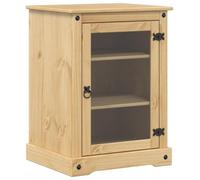 HETFTJN Meuble HiFi en Bois de Pin Massif avec Finition Cire de Miel, Armoire de Rangement Multimédia avec Porte en Verre, Support Tourne-Disque Style Corona, 60x50x82 cm