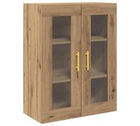 HETFTJN Meuble Mural Suspendu Chêne Artisanal, Vitrine Murale Moderne avec 2 Portes en Verre, Placard de Rangement avec Étagères pour Salon et Séjour, 69,5 x 34 x 90 cm