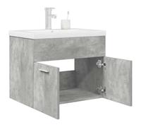 HETFTJN Meuble sous-lavabo avec robinet encastrable - Gris béton - 60 x 38,5 x 46 cm - Matériau bois et céramique - Design moderne - Meuble de salle de bain robuste pour petites salles de bain et WC