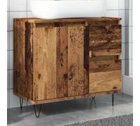 HETFTJN Meuble sous lavabo, en bois recyclé, 65 x 33 x 60 cm, avec pieds en fer, peu encombrant, petite armoire de salle de bain, style vintage, pour toilettes d'invités et petites salles de bains